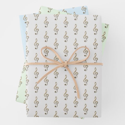 Treble Clef Pattern Music Themed Grau Green Blue Geschenkpapier Set (Beispiel)