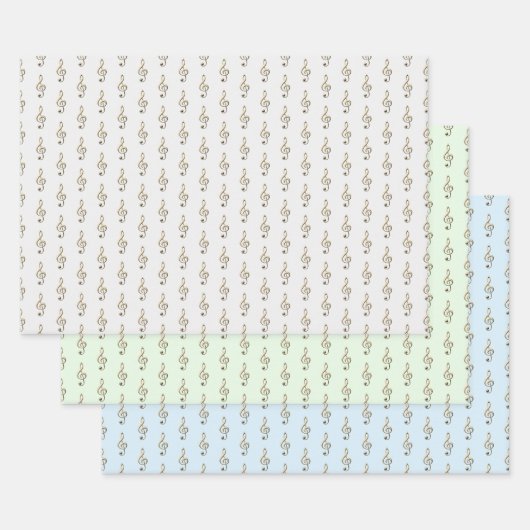 Treble Clef Pattern Music Themed Grau Green Blue Geschenkpapier Set (Set)