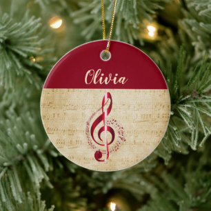 Treble Clef Red Vintag Music Name Keramik Ornament