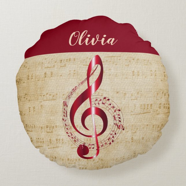 Treble Clef Vintag Music Rundes Kissen (Rückseite)