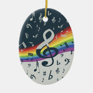 Treble Clef Wave Rainbow Colors Keramik Ornament