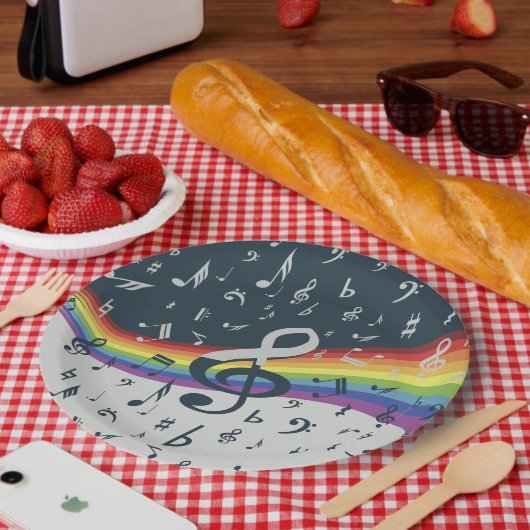 Treble Clef Wave Rainbow Colors Pappteller (Picknick)