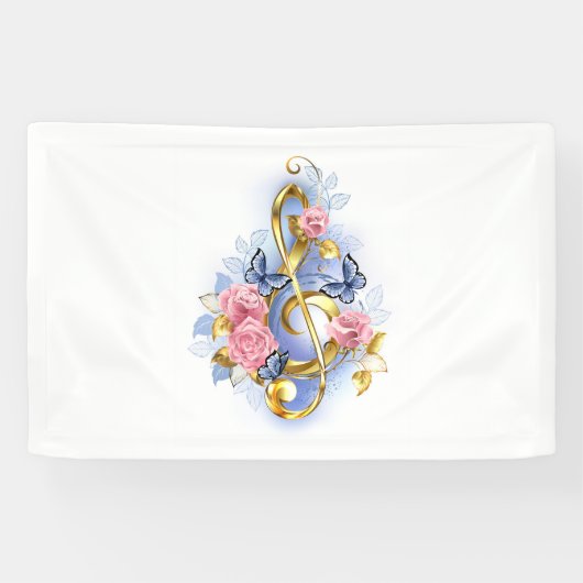 Treble clef with Pink Roses Banner (Horizontal)