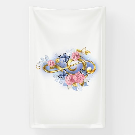 Treble clef with Pink Roses Banner (Vertikal)