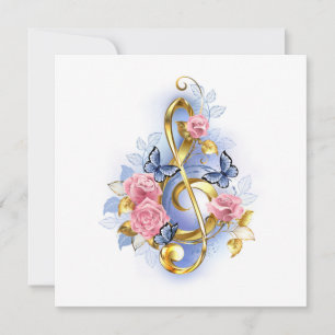 Treble clef with Pink Roses Feiertagskarte