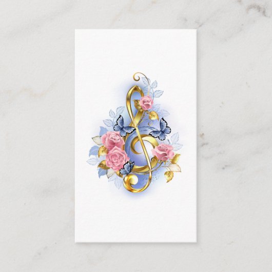 Treble clef with Pink Roses Hinweiskarte (Vorderseite)