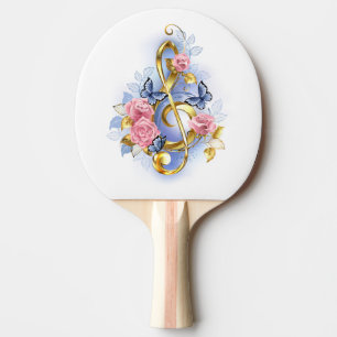 Treble clef with Pink Roses Tischtennis Schläger