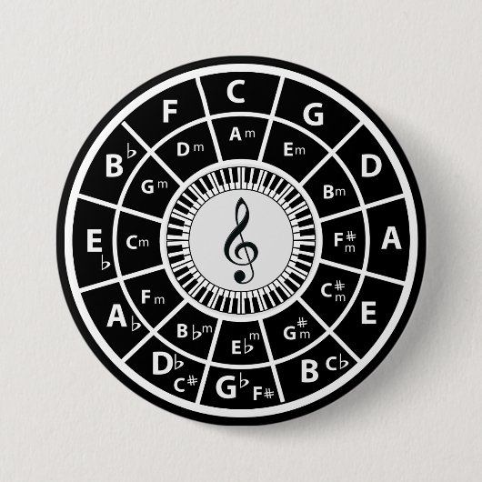 Treble clever Klaviertasten Zirkel von Fifths Button (Vorderseite)