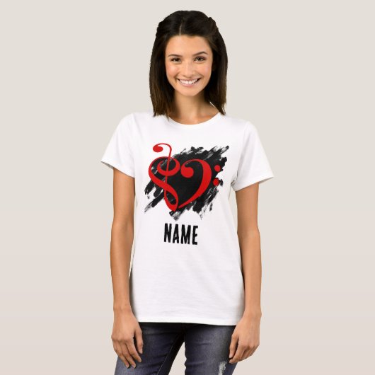 Treble und Bass Clef Heart Red individuell anpassb T-Shirt (Vorne ganz)