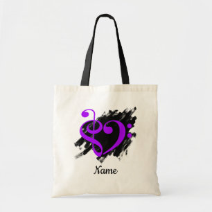Treble und Bass Clef Herz Lila anpassbar Tragetasche