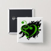 Treble und Bass Clef Musical Herz Green Button (Vorne & Hinten)
