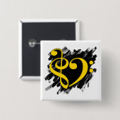 Treble und Bass Clef Musikalisches Herz gelb Button (Vorne & Hinten)