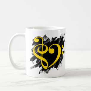 Treble und Bass Clef Musikalisches Herz gelb Kaffeetasse