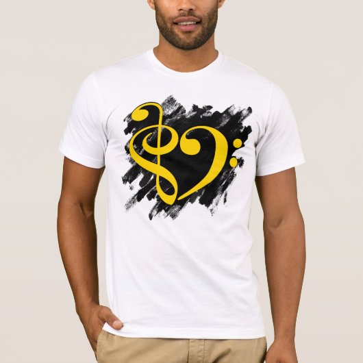 Treble und Bass Clef Musikalisches Herz gelb T-Shirt (Vorderseite)