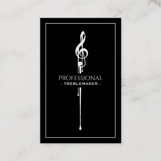 Treblemaker White Hot G Clef auf klassisch schwarz Visitenkarte (Vorderseite)