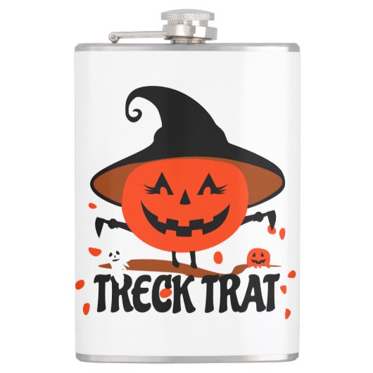 Treck Trat Pumpkin Lächeln Flachmann (Vorderseite)