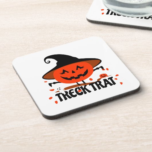 Treck Trat Pumpkin Lächeln Getränkeuntersetzer (Linke Seite)