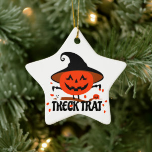 Treck Trat Pumpkin Lächeln Keramik Ornament