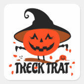 Treck Trat Pumpkin Lächeln Quadratischer Aufkleber (Vorderseite)