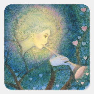 Tree Angel Musical Hearts Liebe Weihnachtsaufruf Quadratischer Aufkleber