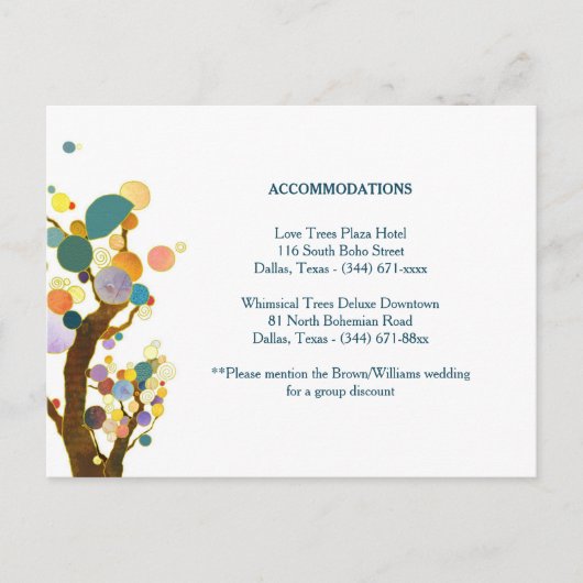 Tree Art Aquamarin Hochzeitsunterkunft Postkarte (Vorderseite)