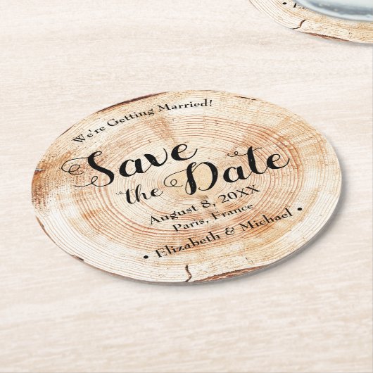 Tree Bark Ring Hintergrund Rustikale Hochzeit Runder Pappuntersetzer (Angewinkelt)