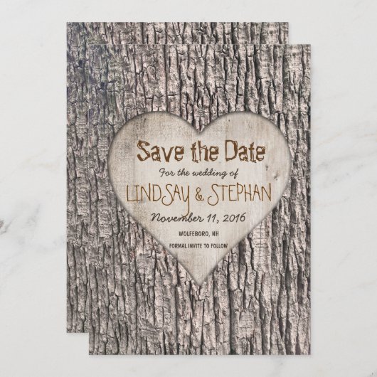Tree Bark Save the Date Card (Vorne/Hinten)