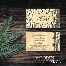 Tree Bark Wood Grain Oval Gold Border and Monogram Visitenkarte