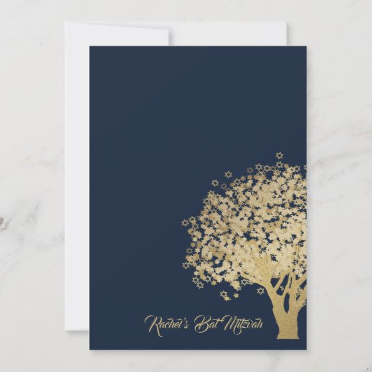 Tree Bat Mitzvah Golden Star von David Einladung (Rückseite)