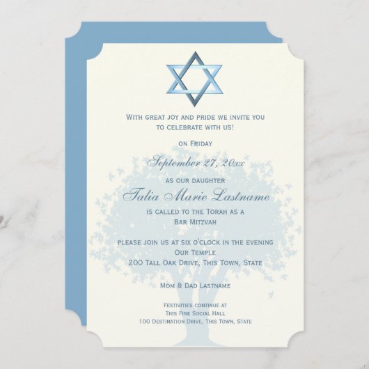 Tree Bat Mitzvah Silhouette Einladung (Vorne/Hinten)