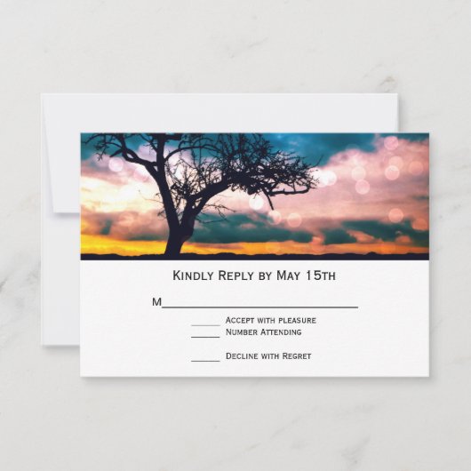 Tree bei Sunset Wedding RSVP Cards (Vorderseite)