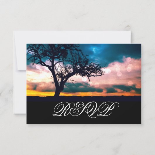 Tree bei Sunset Wedding RSVP Cards (Rückseite)