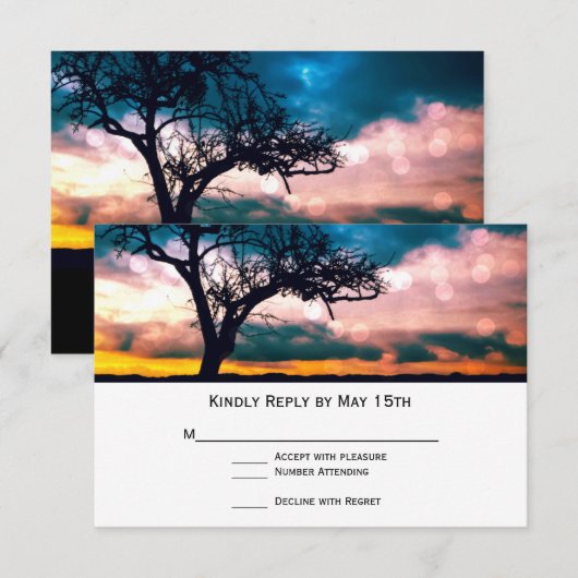 Tree bei Sunset Wedding RSVP Cards Karte (Vorne/Hinten)