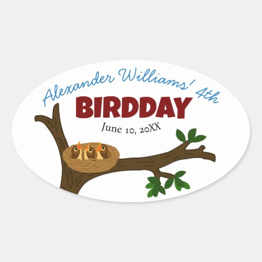 Tree Bird Nest Baby Birds Kid's Birthday Party Ovaler Aufkleber (Vorderseite)
