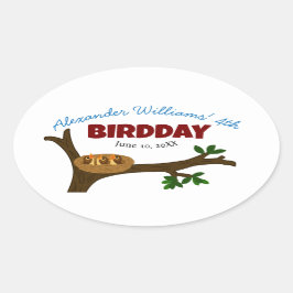 Tree Bird Nest Baby Birds Kid's Birthday Party Ovaler Aufkleber