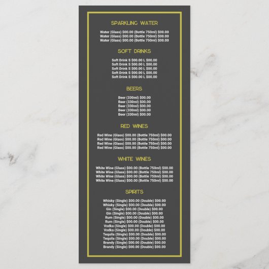 Tree Bird, Restaurant Slimline Menü Menükarte (Rückseite)