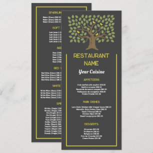 Tree Bird, Restaurant Slimline-Speisekarte Menükarte