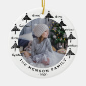 Tree Black & White Merry Family Foto Keramik Ornament (Vorne)