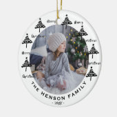 Tree Black & White Merry Family Foto Keramik Ornament (Links)