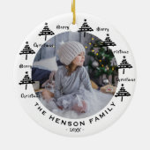 Tree Black & White Merry Family Foto Keramik Ornament (Hinten)