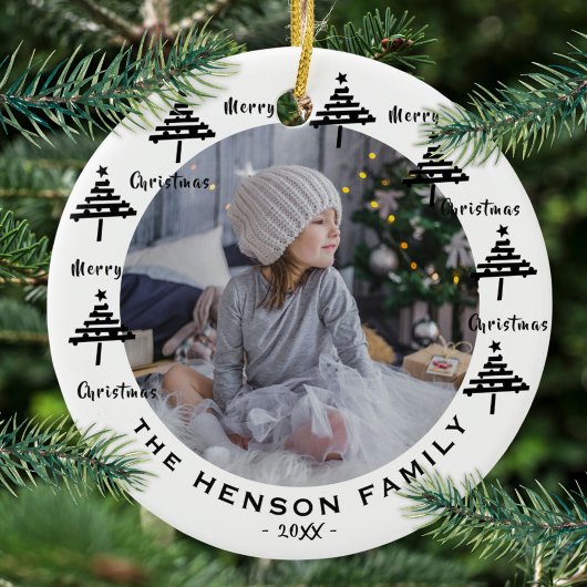 Tree Black & White Merry Family Foto Keramik Ornament