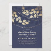 Tree Blätter String Lights Navy Probe Dinner Einladung (Vorderseite)