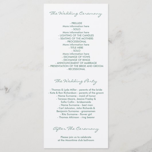 Tree Blätter Watercolor Rustikale Hochzeitsprogram Programm (Rückseite)