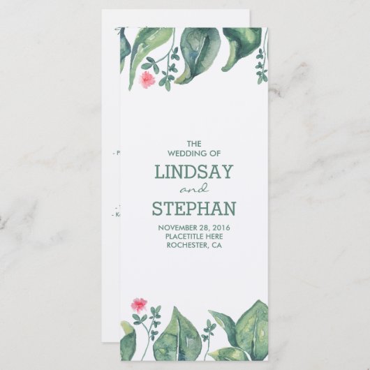 Tree Blätter Watercolor Rustikale Hochzeitsprogram Programm (Vorne/Hinten)