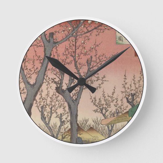 Tree Blossoms Plum Garden Japanese Woodblock Runde Wanduhr (Vorderseite)