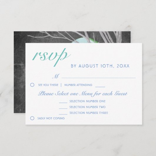 Tree Blue Moon Night Chalkboard Menü RSVP Card (Vorne/Hinten)