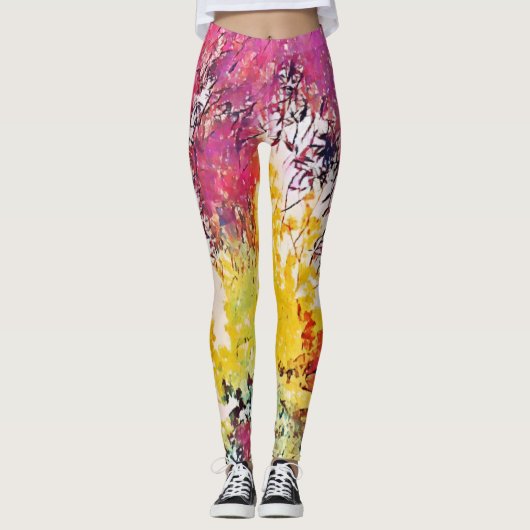 Tree Blume Künstlerische Leggings im Blumenstil (Vorderseite)