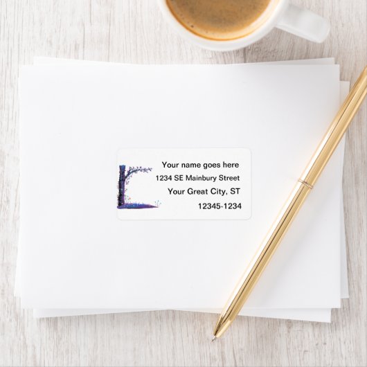 Tree Blumenweine lila links Seite hübsche Grafik. Adressaufkleber (Insitu)