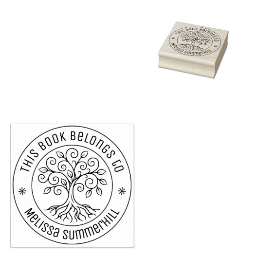 Tree Bookplate Round Gummistempel (Stempel)