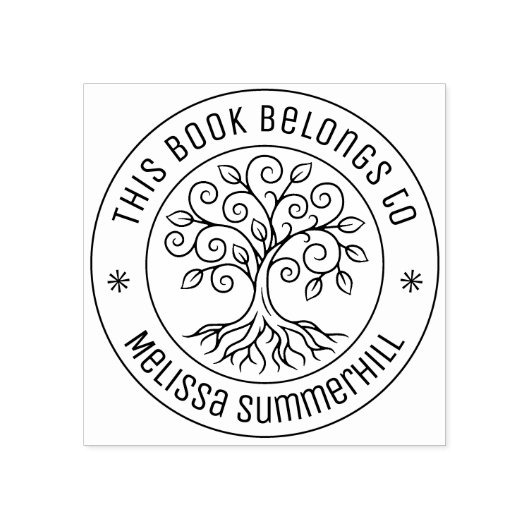 Tree Bookplate Round Gummistempel (Prägung)